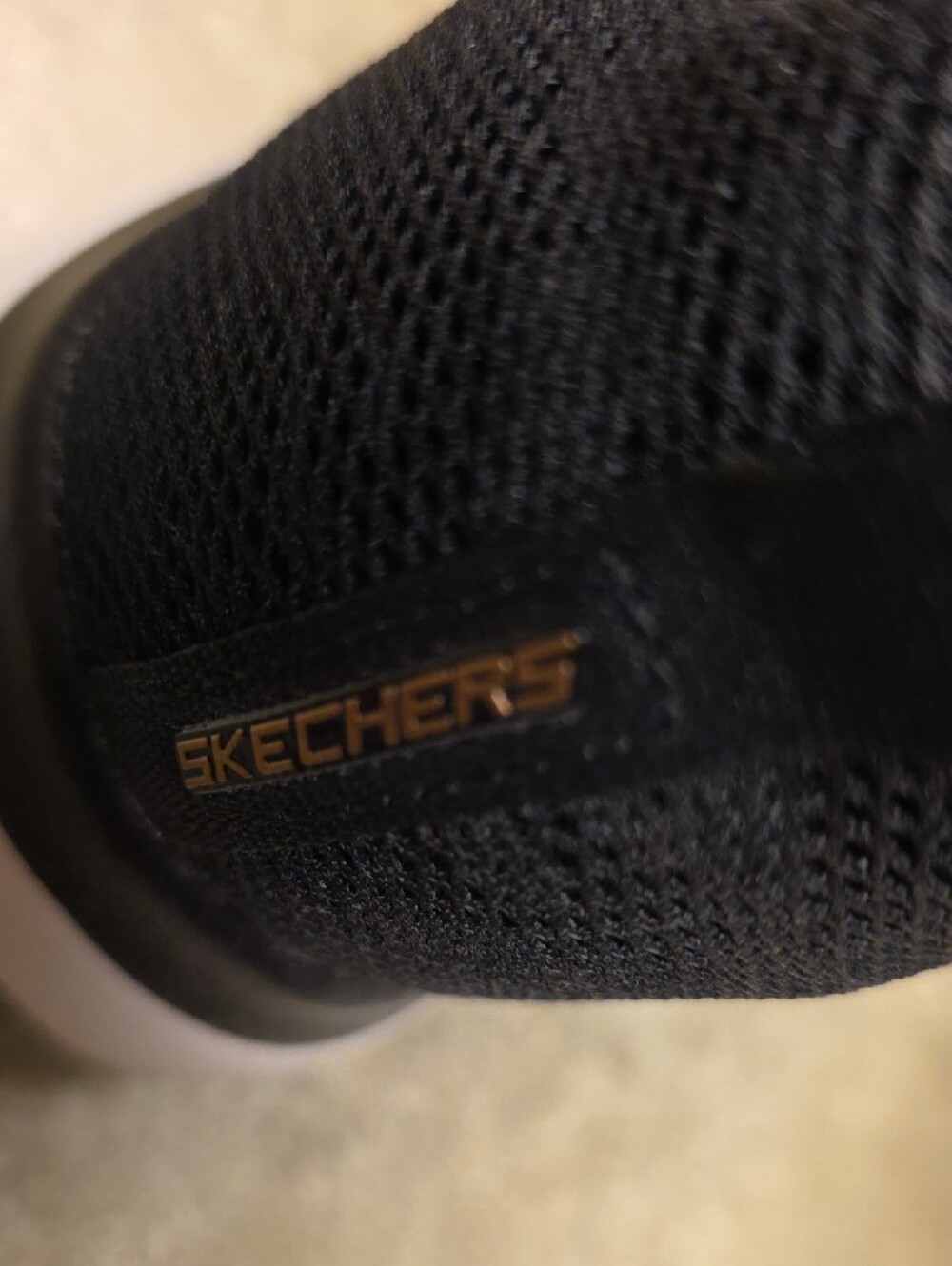 Skechers Women’s Black Slip-On Knit Sneakers with Gold Accents, Size 7 - Picture 4 of 9